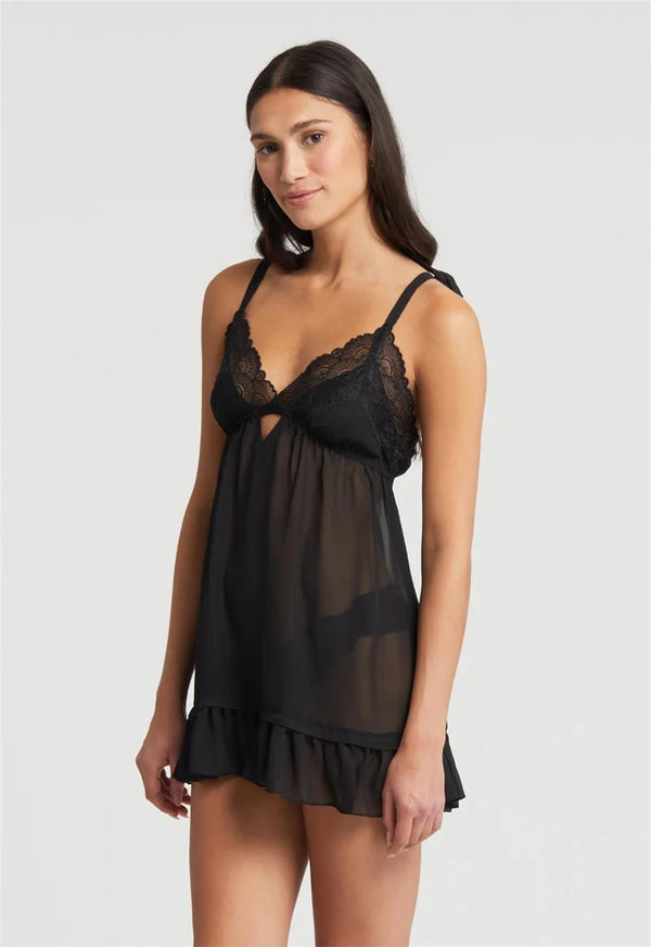 Rya Collection Dahlia Babydoll Set - Black